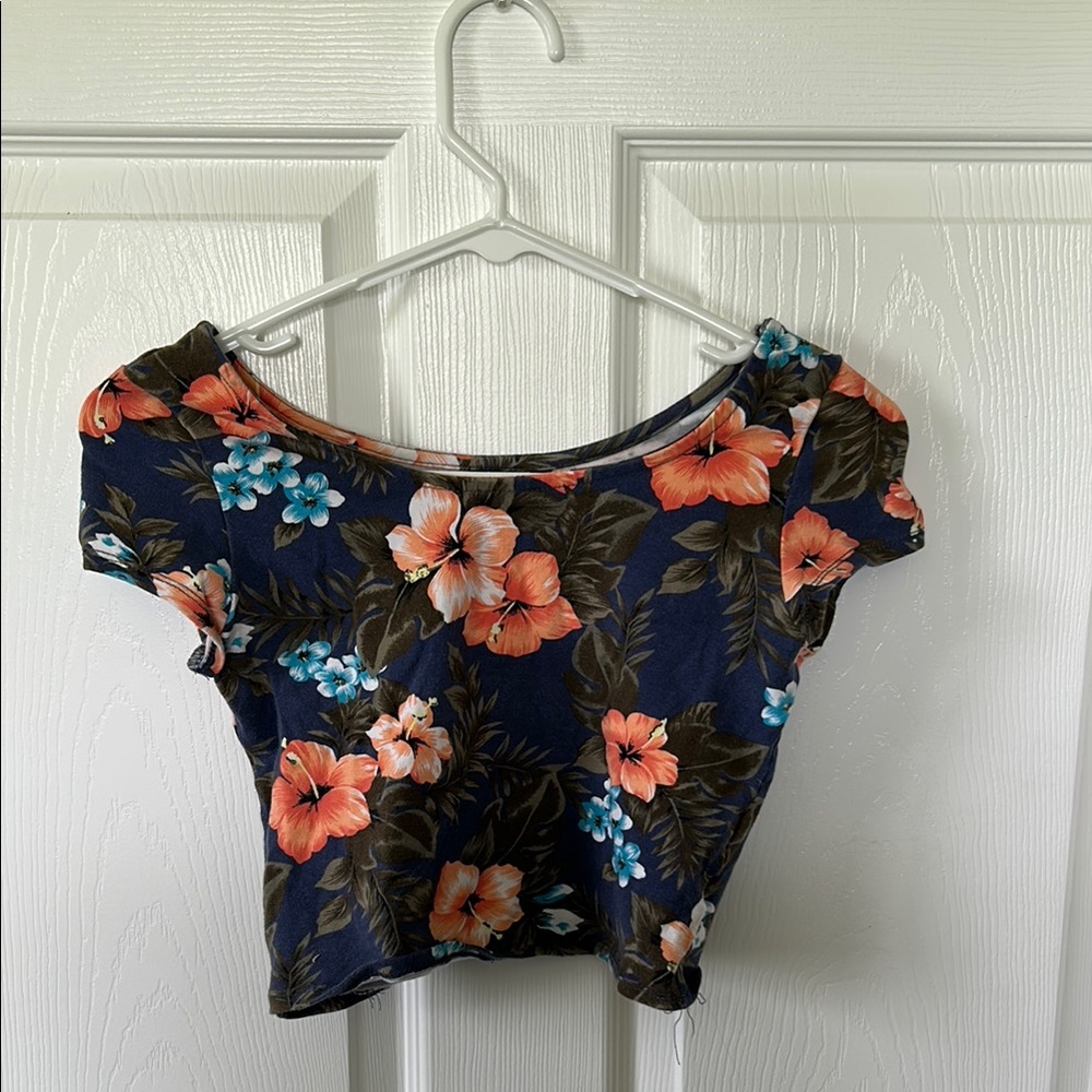 Aeropostale Blue and Orange Fitted Crop Blouse